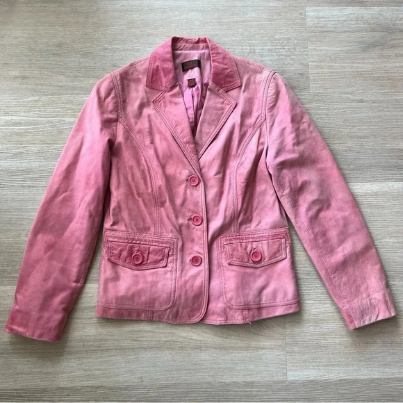 Danier Pink Genuine Leather Jacket Blazer Womens Medium biker motorcycle Moto - Picture 1 of 14